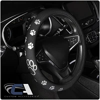 Custom Accessories® Black-Silver Paw Print Steering Wheel Cover, Black-Silver Paw Print Steering Wheel Cover