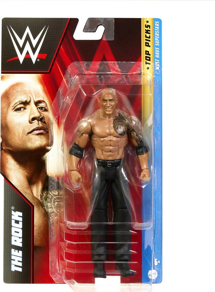 WWE Top Picks The Rock Action Figure, Posable Collectible with Life-Like Detail (6-in)