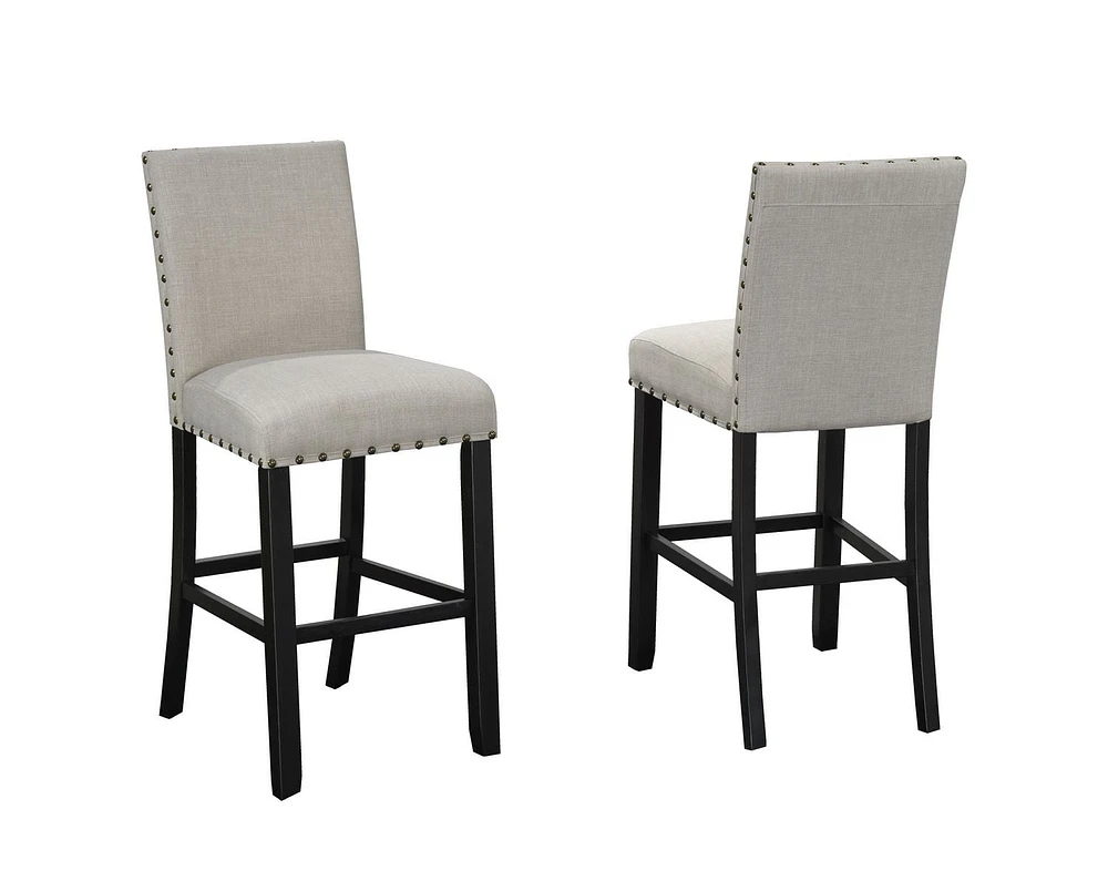 Brassex Inc Indira 29" bar Stool with Nail-Head Trim, Set of 2, Beige