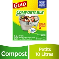 Glad Certified Compostable Bags - Small 10 Litres -, Lemon scent, 44 Compost Bags