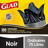 Glad Black Garbage Bags - Regular 74 Litres, - Value Pack, 100 Trash Bags