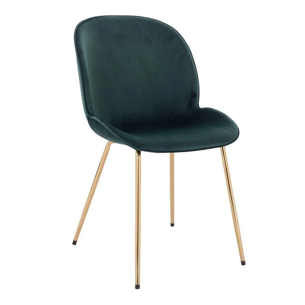 Upholstered Velvet Chair in Green with gold legs Set 2