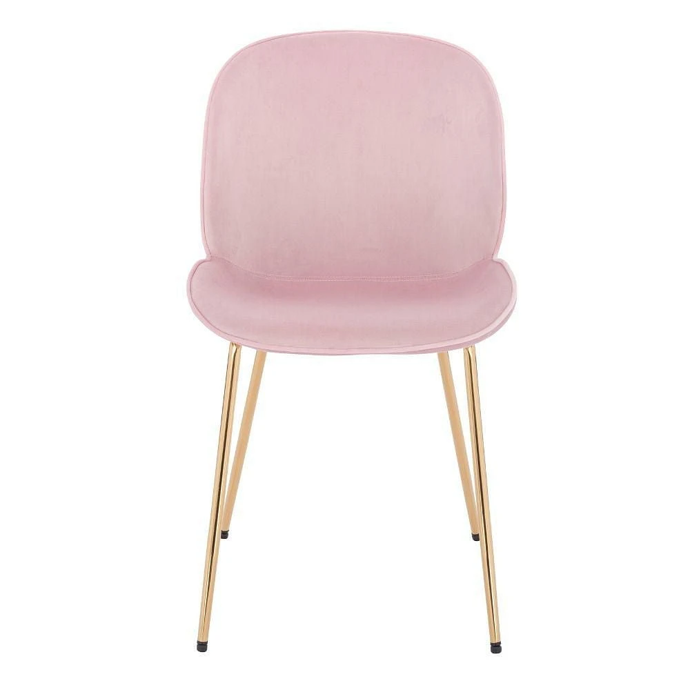 Upholstered Velvet Chair in Pink with gold legs Set 2