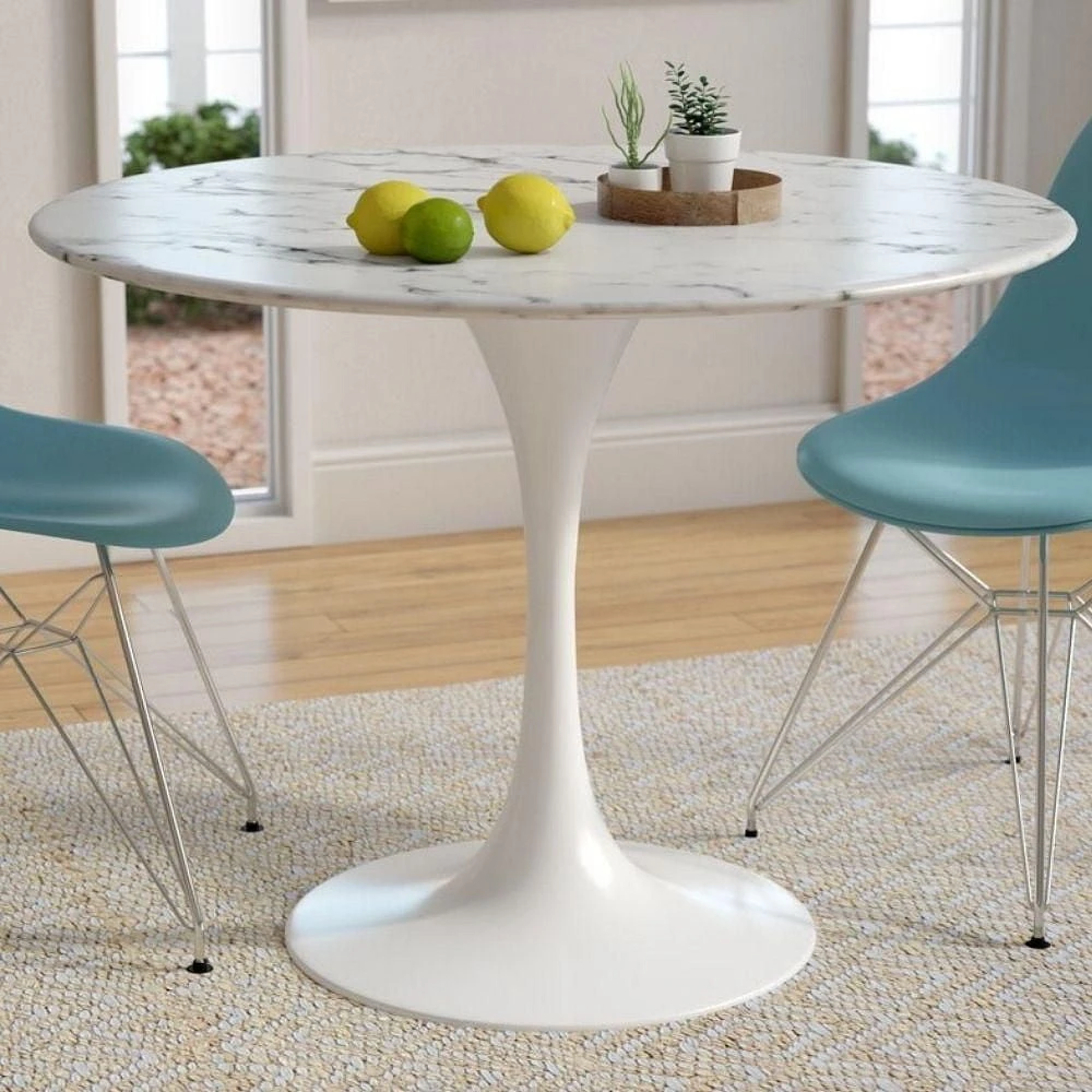 Lux Faux Marble table in White Stone Finish, Round dining table, For Living Room, Entryway, Dining Room