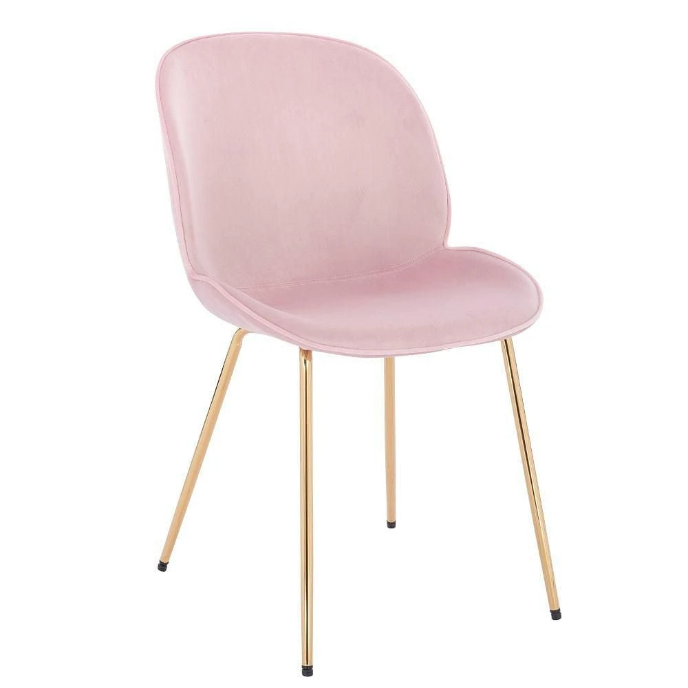 Upholstered Velvet Chair in Pink with gold legs Set 2