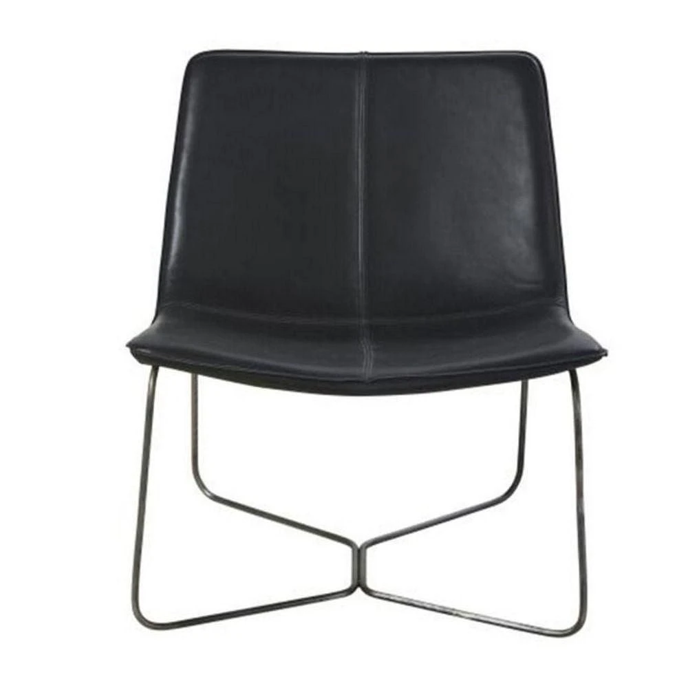 Sam PU Faux Leather Lounge Chair in Black with Metal Black Legs for Living room