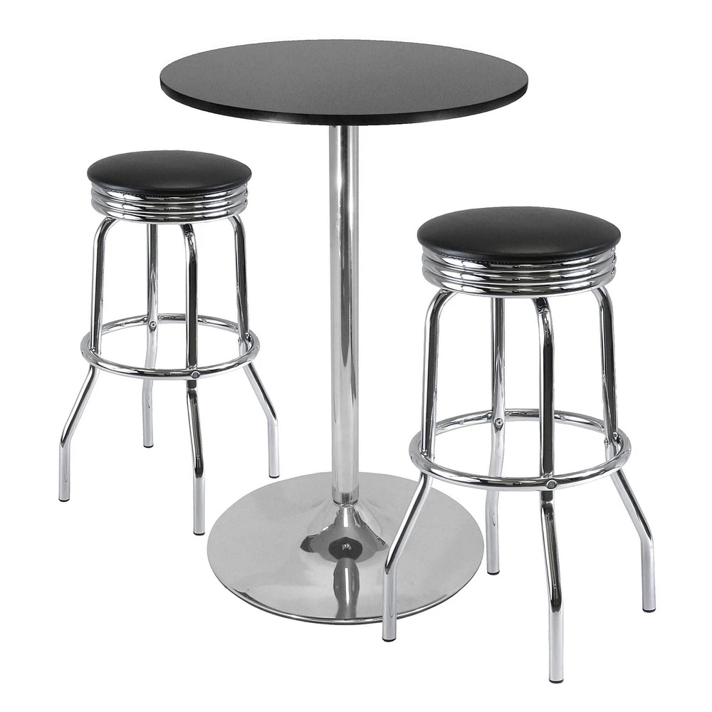 Winsome Spectrum 28" Round Pub Table, Black & Chrome - 93628