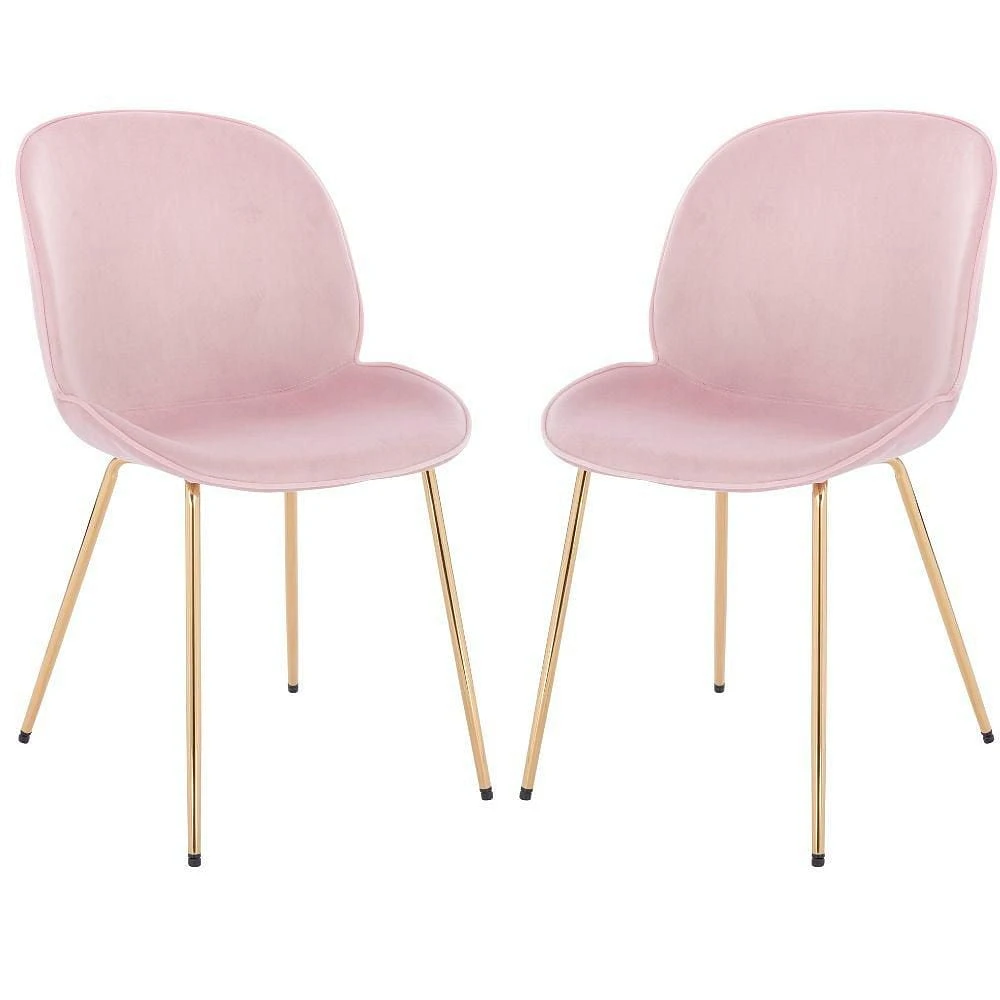 Upholstered Velvet Chair in Pink with gold legs Set 2