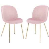 Upholstered Velvet Chair in Pink with gold legs Set 2