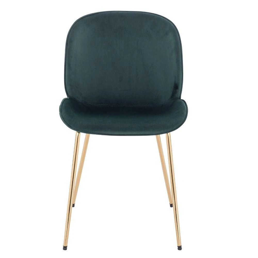 Upholstered Velvet Chair in Green with gold legs Set 2