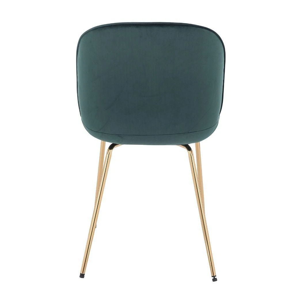 Upholstered Velvet Chair in Green with gold legs Set 2