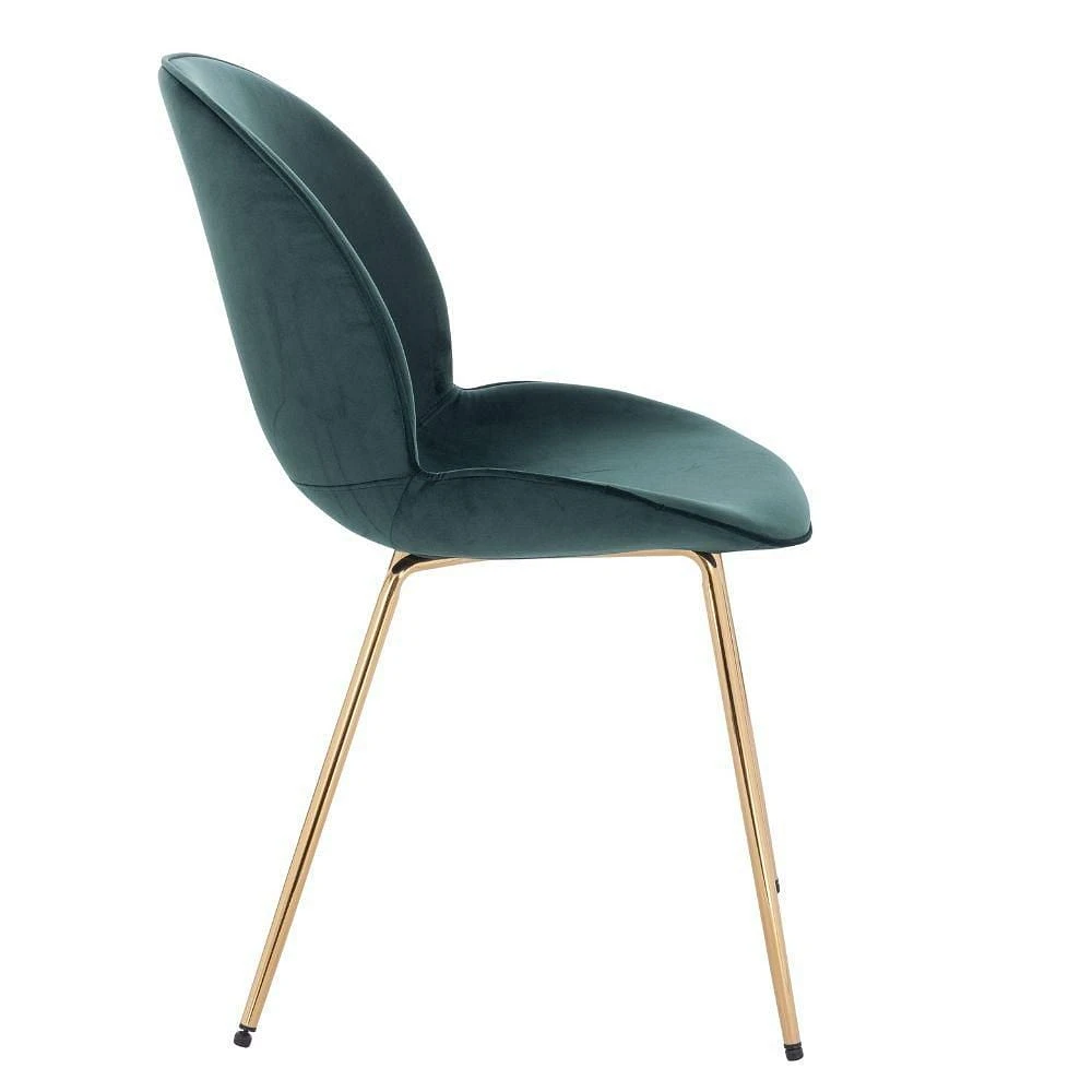 Upholstered Velvet Chair in Green with gold legs Set 2