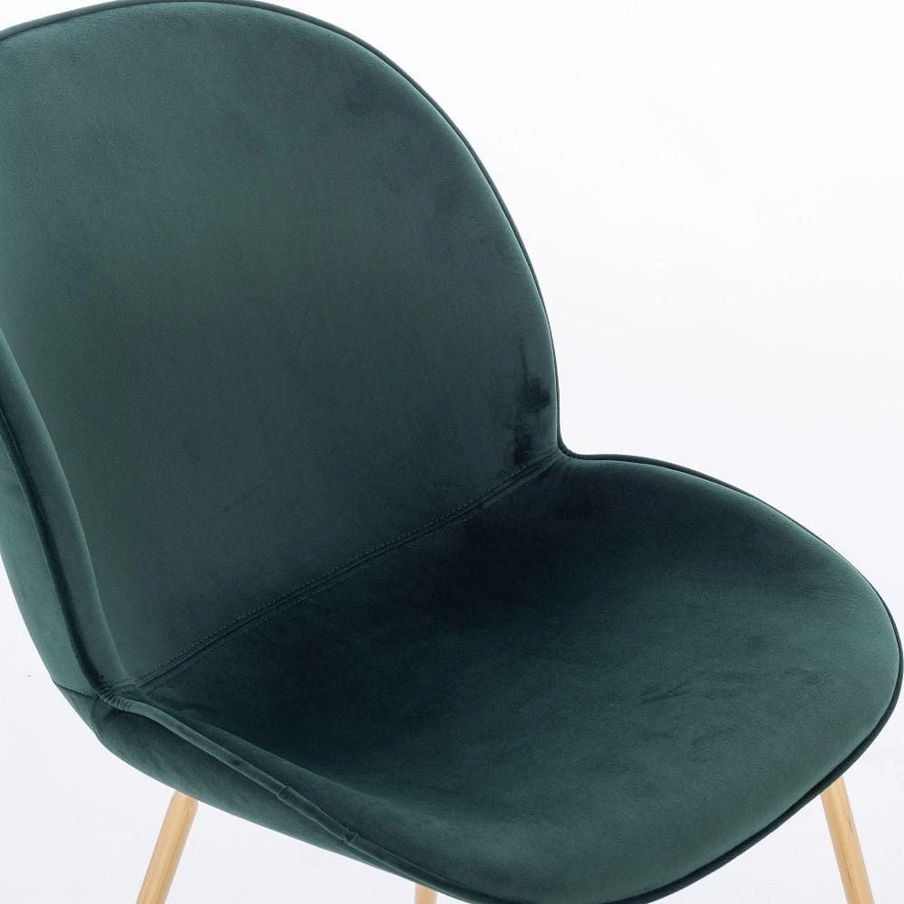 Upholstered Velvet Chair in Green with gold legs Set 2