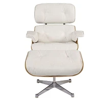 Executive Lounge Chair with Ottoman included, Italina  Real Leather, Tufted Lounge Chair for Living Room in White