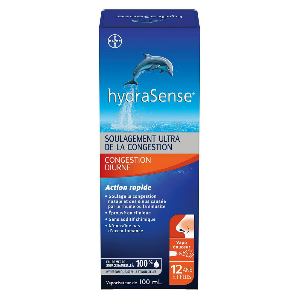 hydraSense Daytime Congestion Nasal Spray - Ultra Nasal Congestion Relief Saline Spray, 100 mL