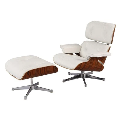 Executive Lounge Chair with Ottoman included, Italina  Real Leather, Tufted Lounge Chair for Living Room in White