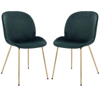 Upholstered Velvet Chair in Green with gold legs Set 2