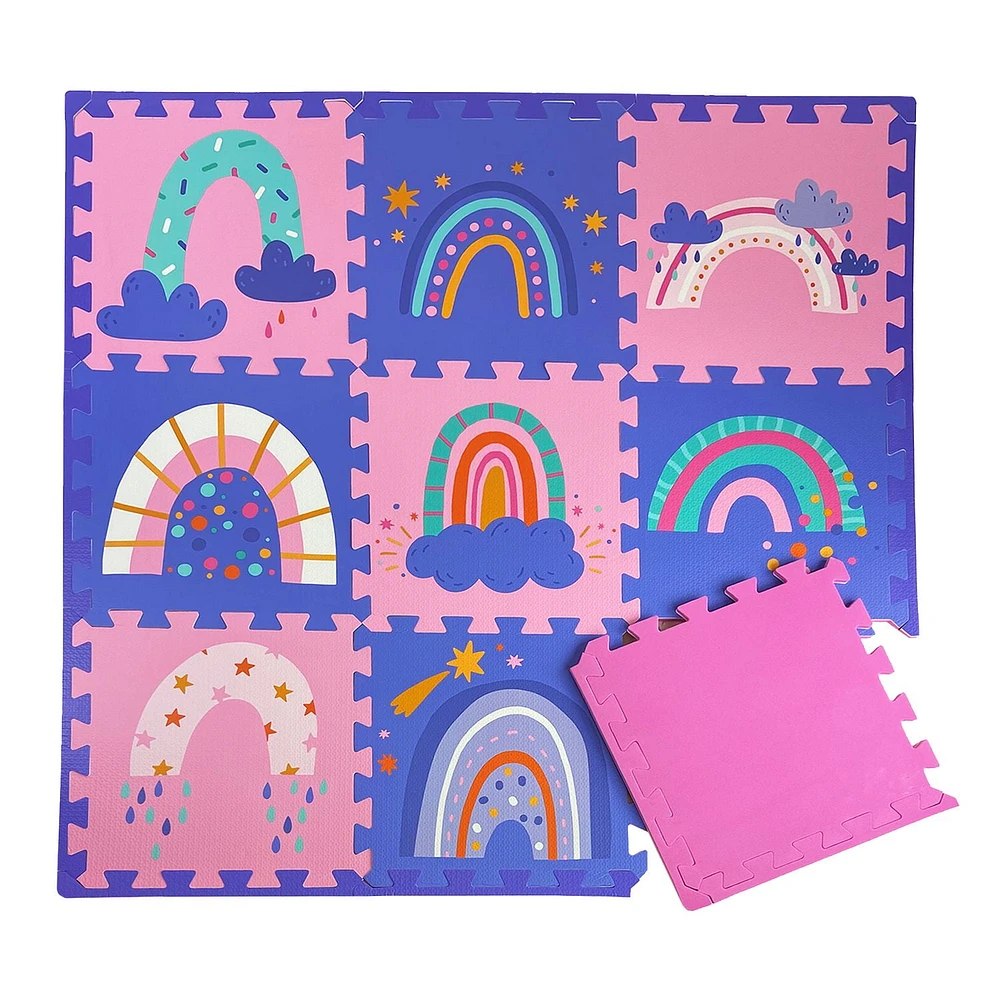 Kids 9 pc Floor Tiles – Rainbow – Purple/Pink