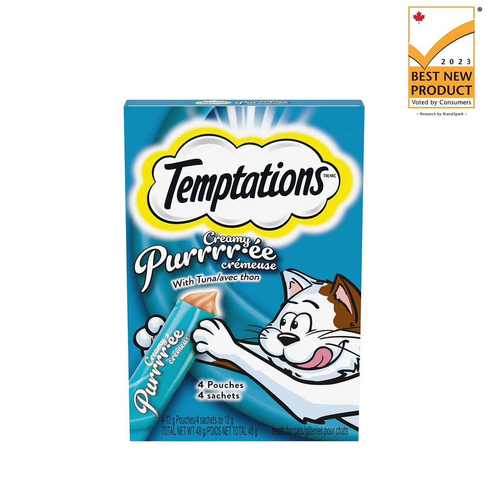 Temptations Creamy Puree Tuna Lickable Adult Cat Treats, 4x12g