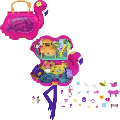 Polly Pocket Mini Toys, Compact Playset and 2 Dolls, Flamingo Party