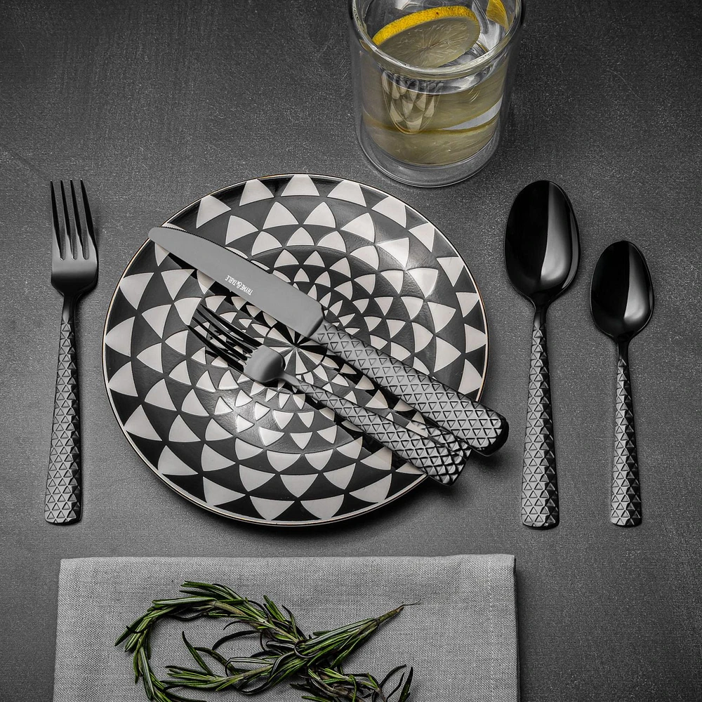 Thyme & Table 20-Piece Stainless Steel Black Medallion Flatware Set, Luxe Collection, Flatware