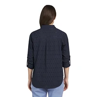 Chaps Women's Long Sleeve Eyelet Cotton Button Down Shirt