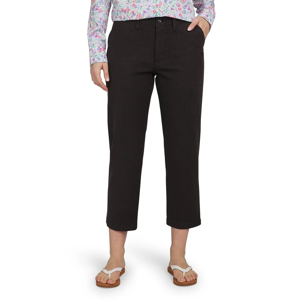 Chaps Women's Mid Rise Straight Leg Stretch Cotton Utility Pants with Pockets
