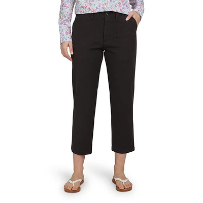 Chaps Women's Mid Rise Straight Leg Stretch Cotton Utility Pants with Pockets