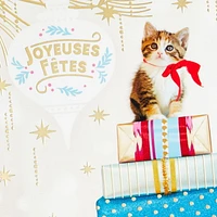 Image Arts Kitten on Stack of Presents French-Language Boxed Christmas Cards, Pack of 16