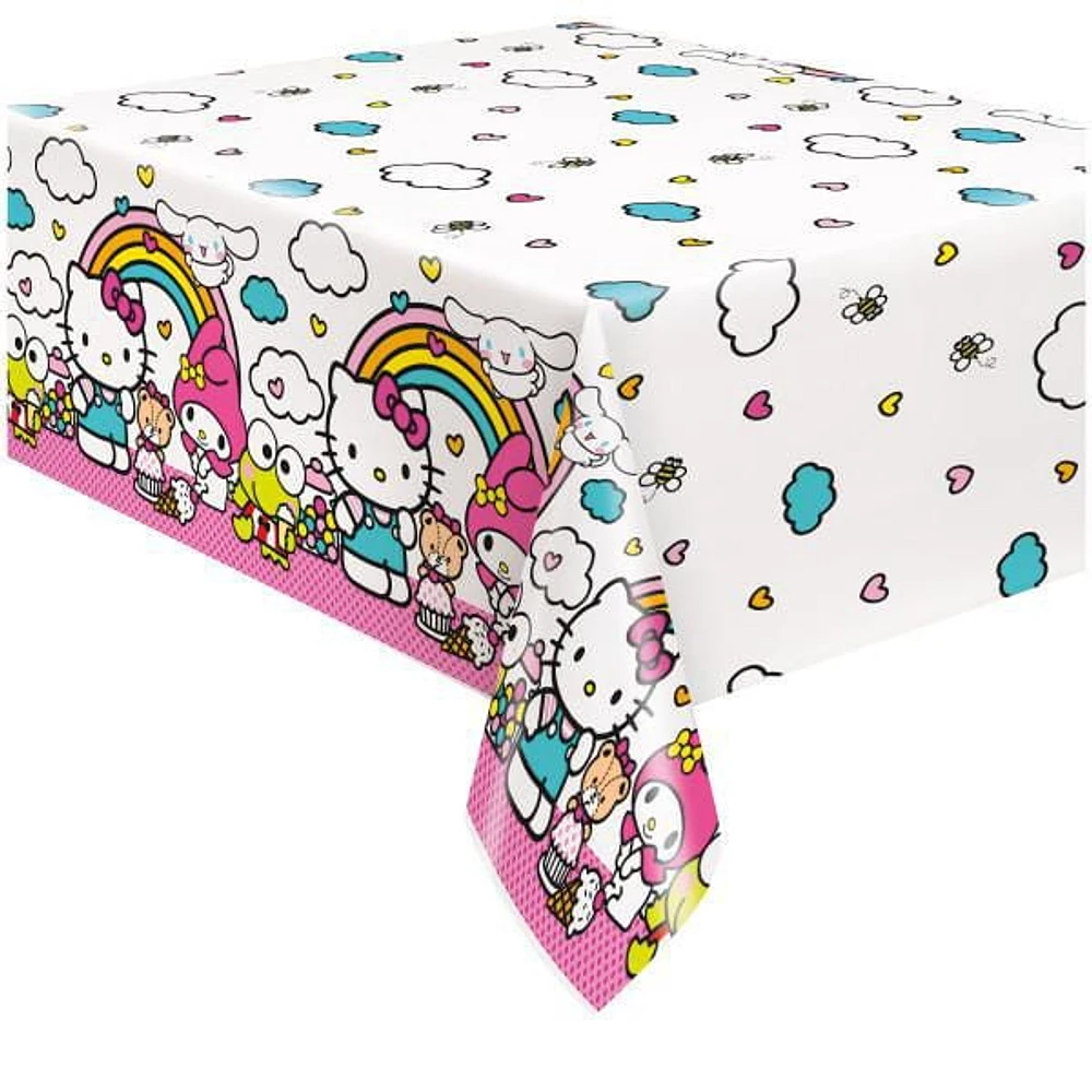 Hello Kitty Rectangular Plastic Table Cover, 54" x 84", 1 Tablecover measures 54" x 84"