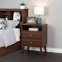 Prepac 22.5 in W x 29.5 in H x 16 in D Milo 2-Drawer Tall Nightstand with Open Shelf