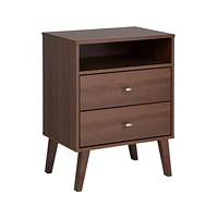 Prepac 22.5 in W x 29.5 in H x 16 in D Milo 2-Drawer Tall Nightstand with Open Shelf