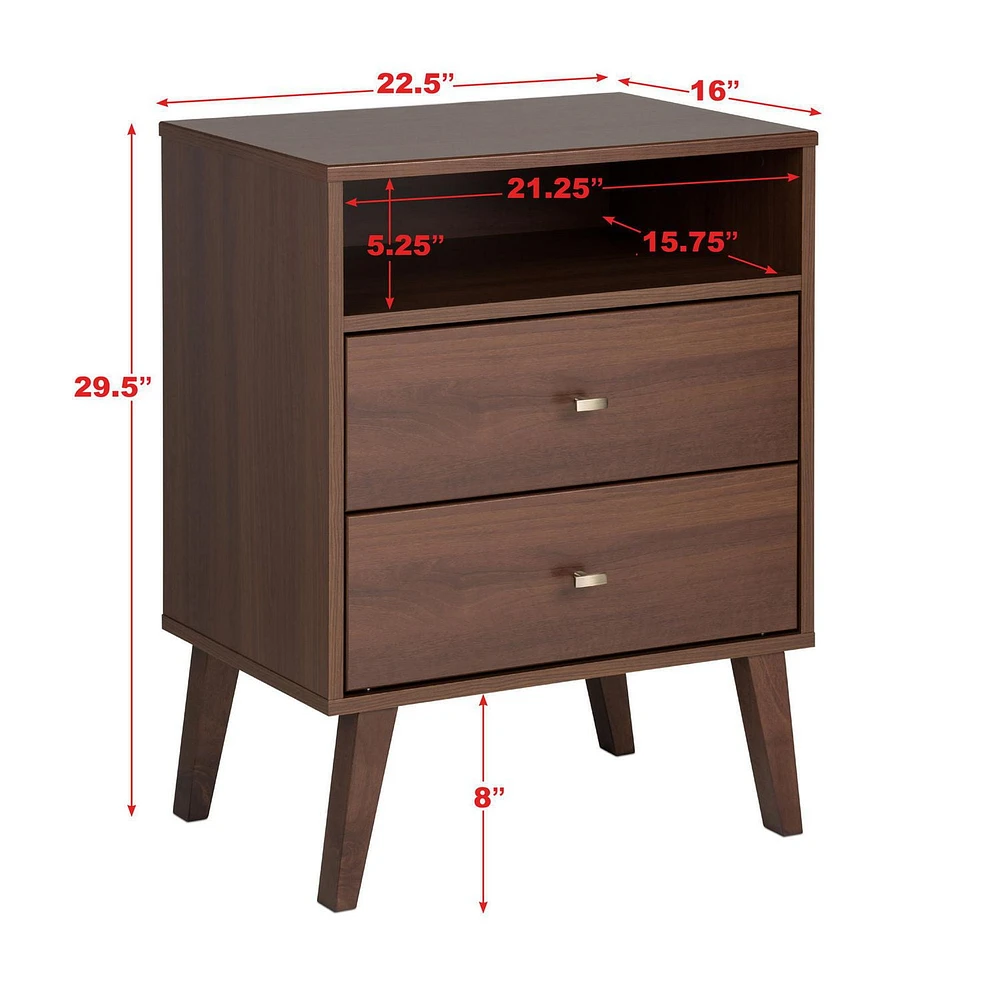 Prepac 22.5 in W x 29.5 in H x 16 in D Milo 2-Drawer Tall Nightstand with Open Shelf