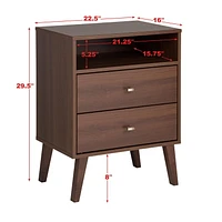 Prepac 22.5 in W x 29.5 in H x 16 in D Milo 2-Drawer Tall Nightstand with Open Shelf