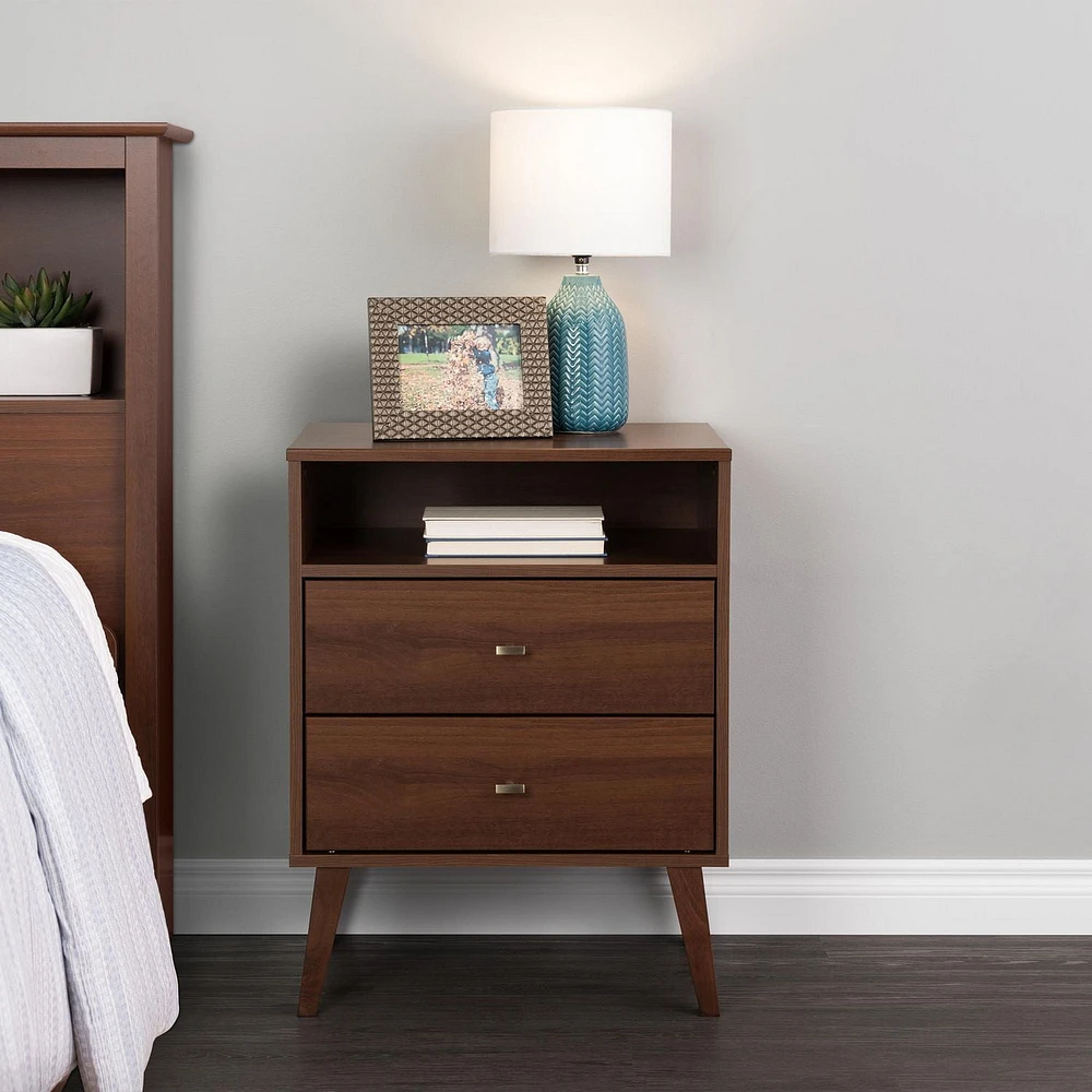 Prepac 22.5 in W x 29.5 in H x 16 in D Milo 2-Drawer Tall Nightstand with Open Shelf