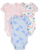 Carter's Child of Mine Baby Girls' Blue Floral 3-Pack Bodysuit