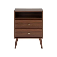 Prepac 22.5 in W x 29.5 in H x 16 in D Milo 2-Drawer Tall Nightstand with Open Shelf