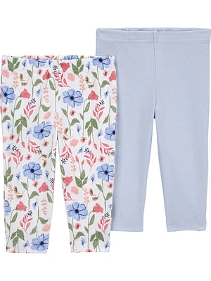 Carter's Child of Mine Baby Girl's Blue Floral 2-Pack Pants