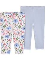 Carter's Child of Mine Baby Girl's Blue Floral 2-Pack Pants