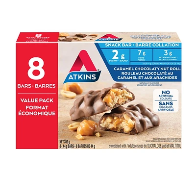 Atkins Caramel Chocolaty Nut Roll Snack Bars - Value Pack, 8 x 40 g