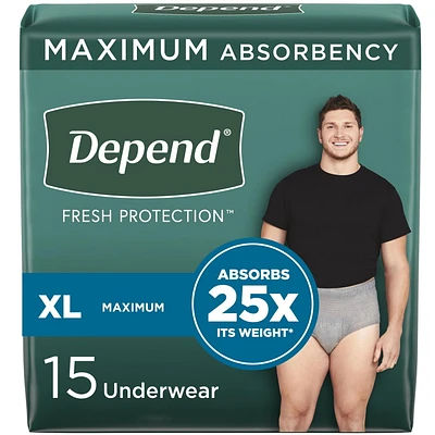 Sous-vêtement d’incontinence Depend Fresh Protection pour hommes, degré d’absorption maximal, P/M - TG, gris 17 - 19 Unités