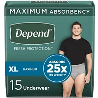 Sous-vêtement d’incontinence Depend Fresh Protection pour hommes, degré d’absorption maximal, P/M - TG, gris 17 - 19 Unités