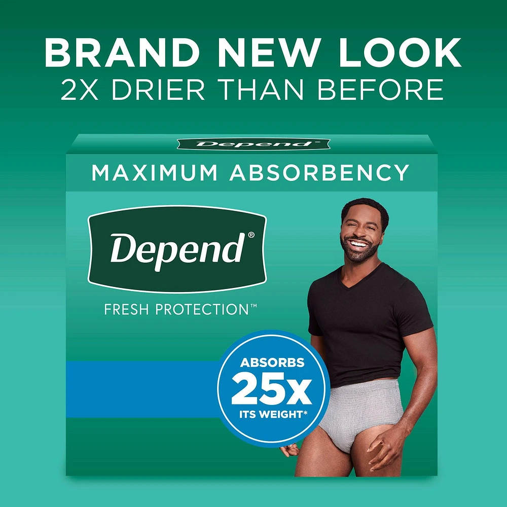 Sous-vêtement d’incontinence Depend Fresh Protection pour hommes, degré d’absorption maximal, P/M - TG, gris 17 - 19 Unités