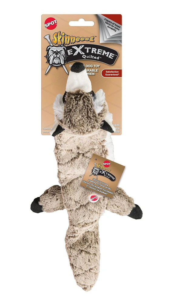 SPOT Skinneeez Extreme Quilted Raccoon Stuffing Free Plush Tug Dog Toy