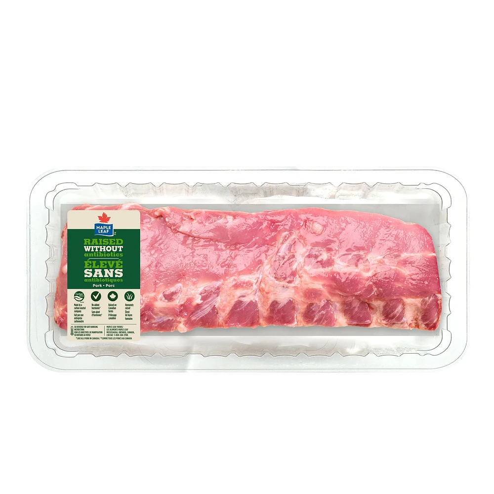 Côtes de dos de porc fraîches Maple Leaf Élevé sans antibiotiques, 1 Côtes de dos de porc, 0.47 - 0.60 KG
