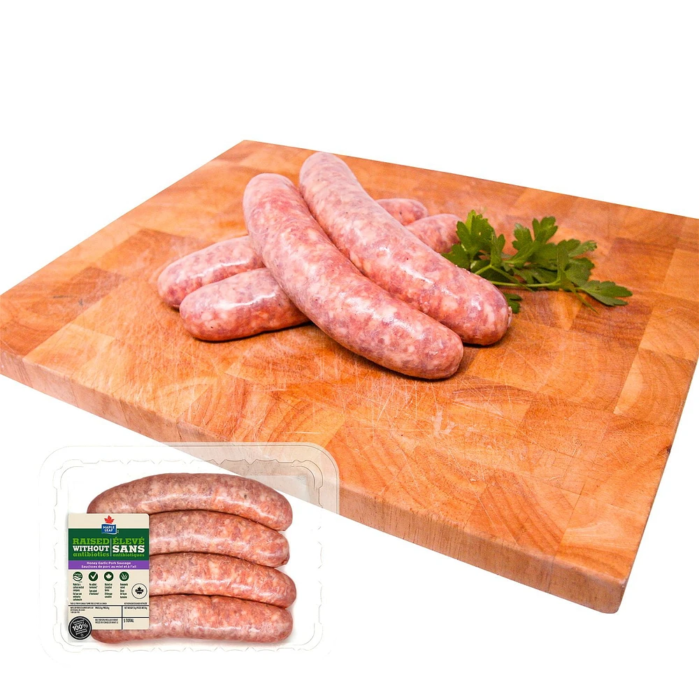 Maple Leaf Honey Garlic Pork Dinner Sausage Raised Without Antibiotics, 4 Pork Sausages