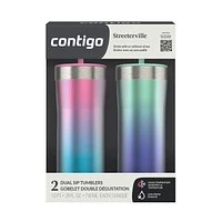 Contigo Streeterville Tumbler, Includes Plastic Straw and Splash-Proof Lid, Vacuum-Insulated, Stainless Steel, 24 oz (709 mL), Assorted Colours,