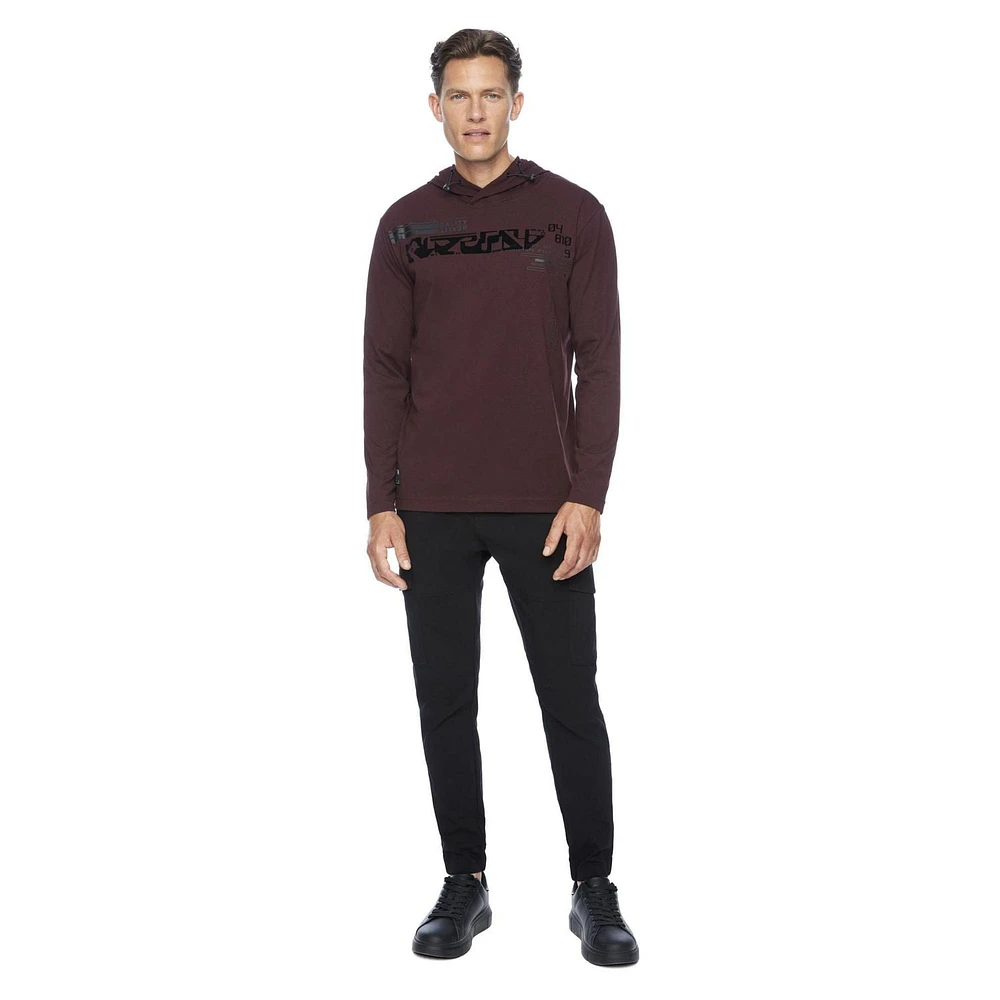 Tee-shirt Capuchon manches longues Dark Black pour hommes