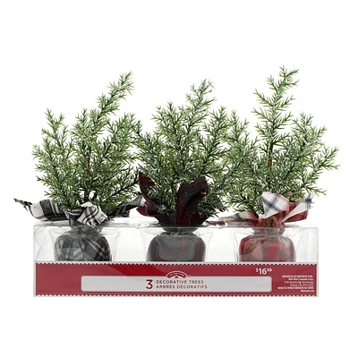 Holiday Time 3 Pack of Christmas Trees in Plaid Base