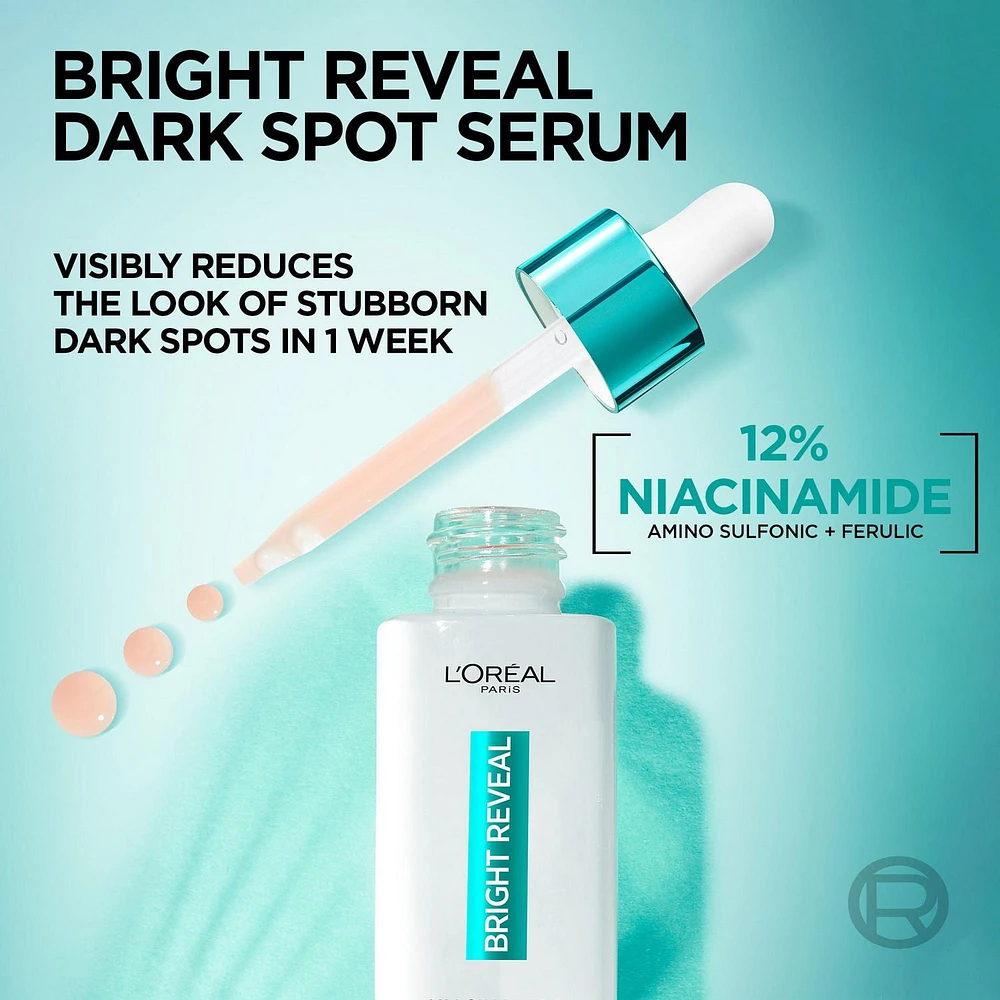 L'Oréal Paris Bright Reveal Sérum Taches Brunes, avec 12% Niacinamide + Acide Amino Sulfonique + Acide Ferulique, 30ml Sérum Taches Brunes Bright Reveal, 30ml